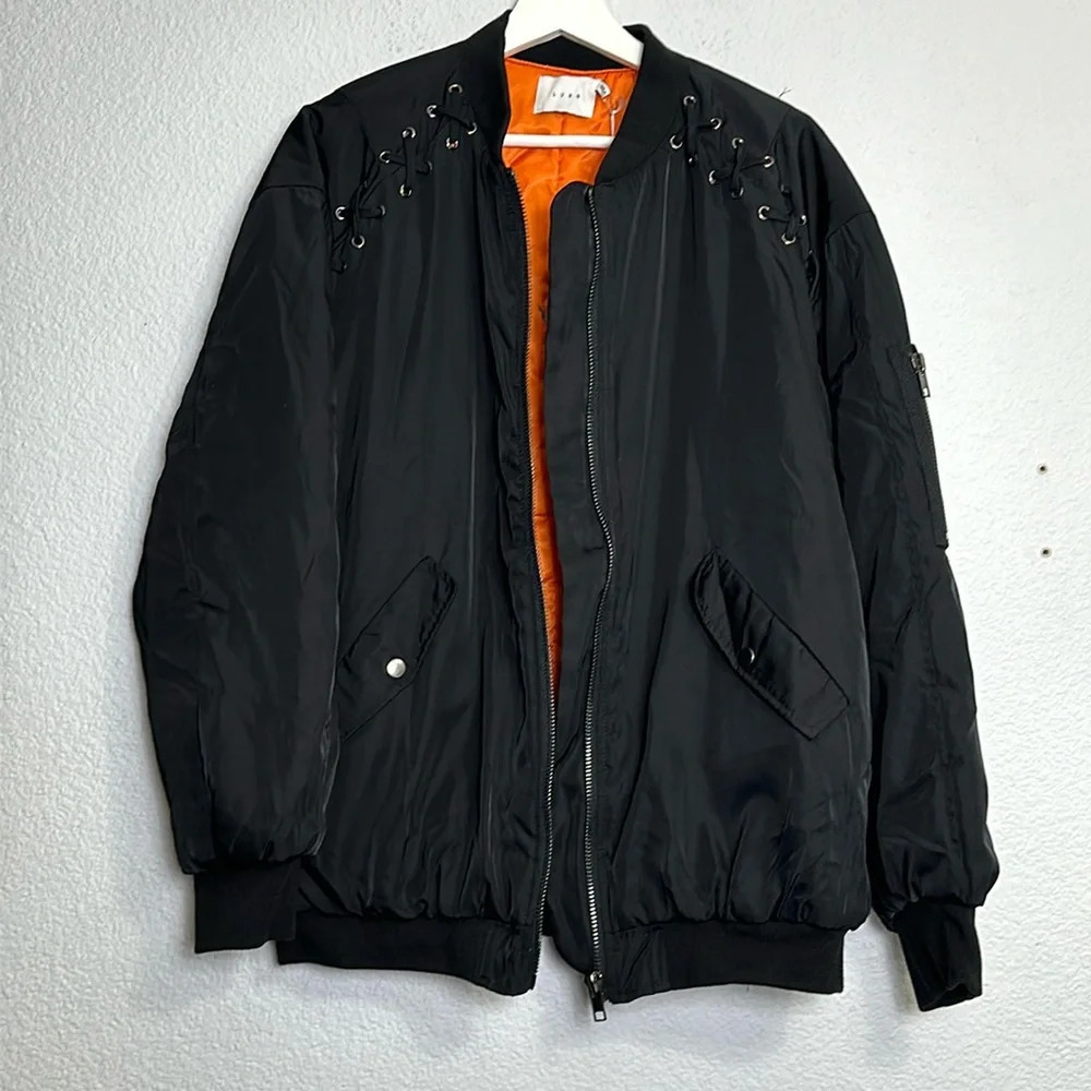 LUSH Women’s Size M/L Black Bomber Jacket Criss Cross Detail